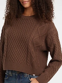 Crewneck Wool-Blend Cable-Knit Sweater