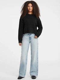 Crewneck Wool-Blend Cable-Knit Sweater