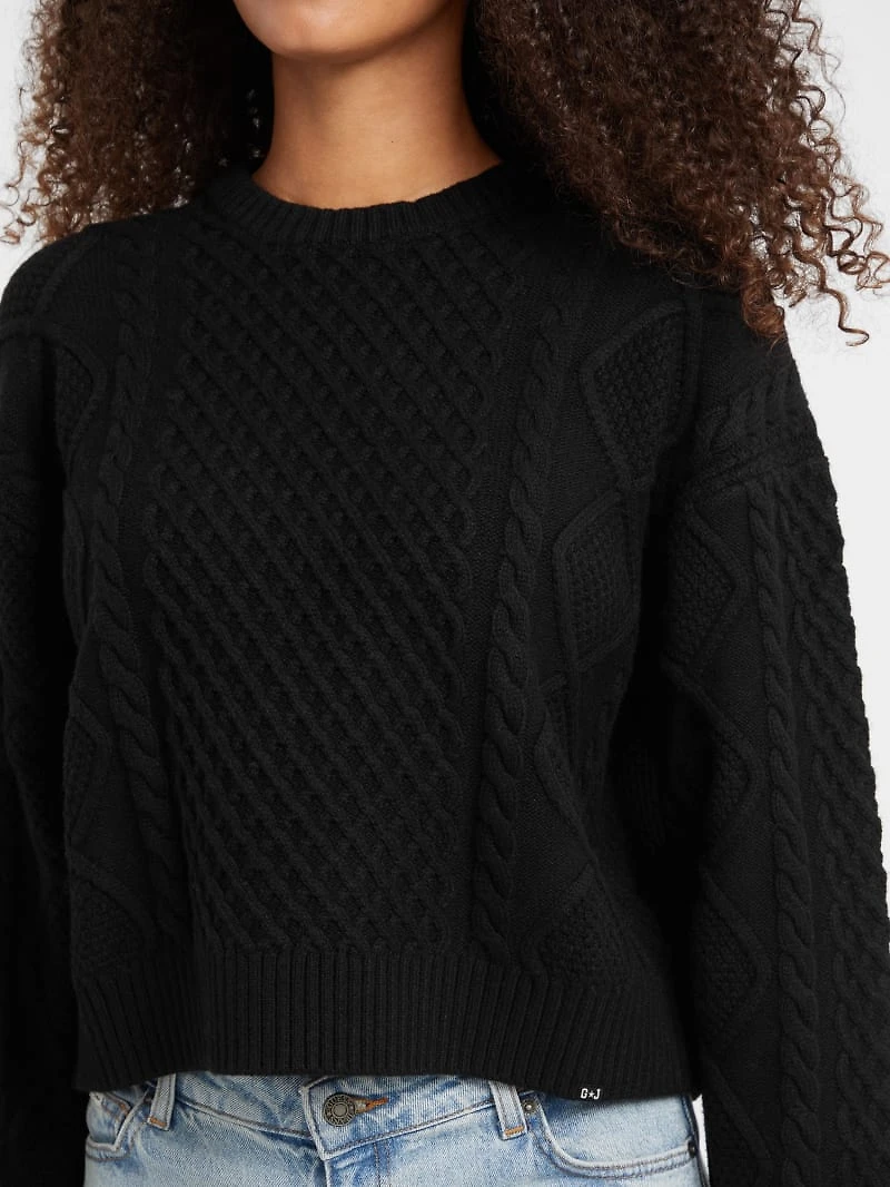 Crewneck Wool-Blend Cable-Knit Sweater