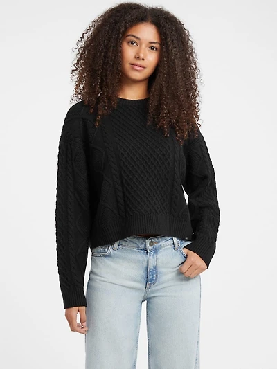 Crewneck Wool-Blend Cable-Knit Sweater
