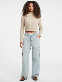 Half-Zip Cable-Knit Crop Sweater