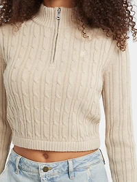 Half-Zip Cable-Knit Crop Sweater