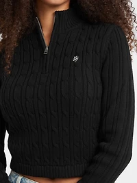 Half-Zip Cable-Knit Crop Sweater