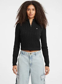 Half-Zip Cable-Knit Crop Sweater