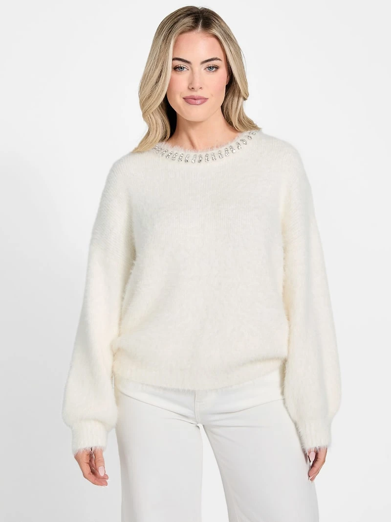 Arisa Rhinestone Neck Sweater