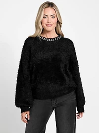 Arisa Rhinestone Neck Sweater