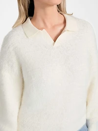 Seema Fuzzy-Knit Polo Sweater