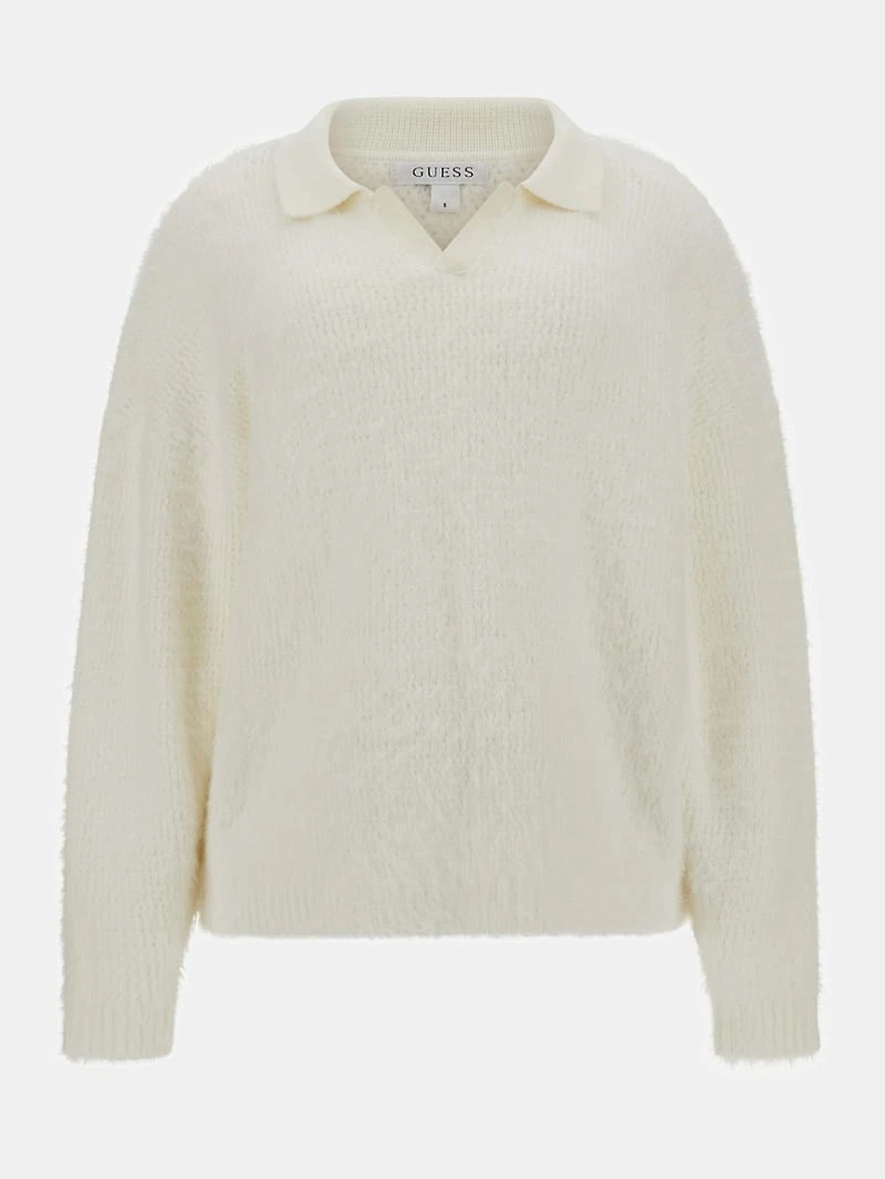 Seema Fuzzy-Knit Polo Sweater
