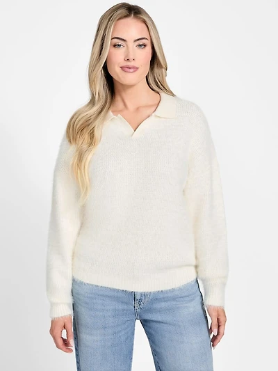Seema Fuzzy-Knit Polo Sweater