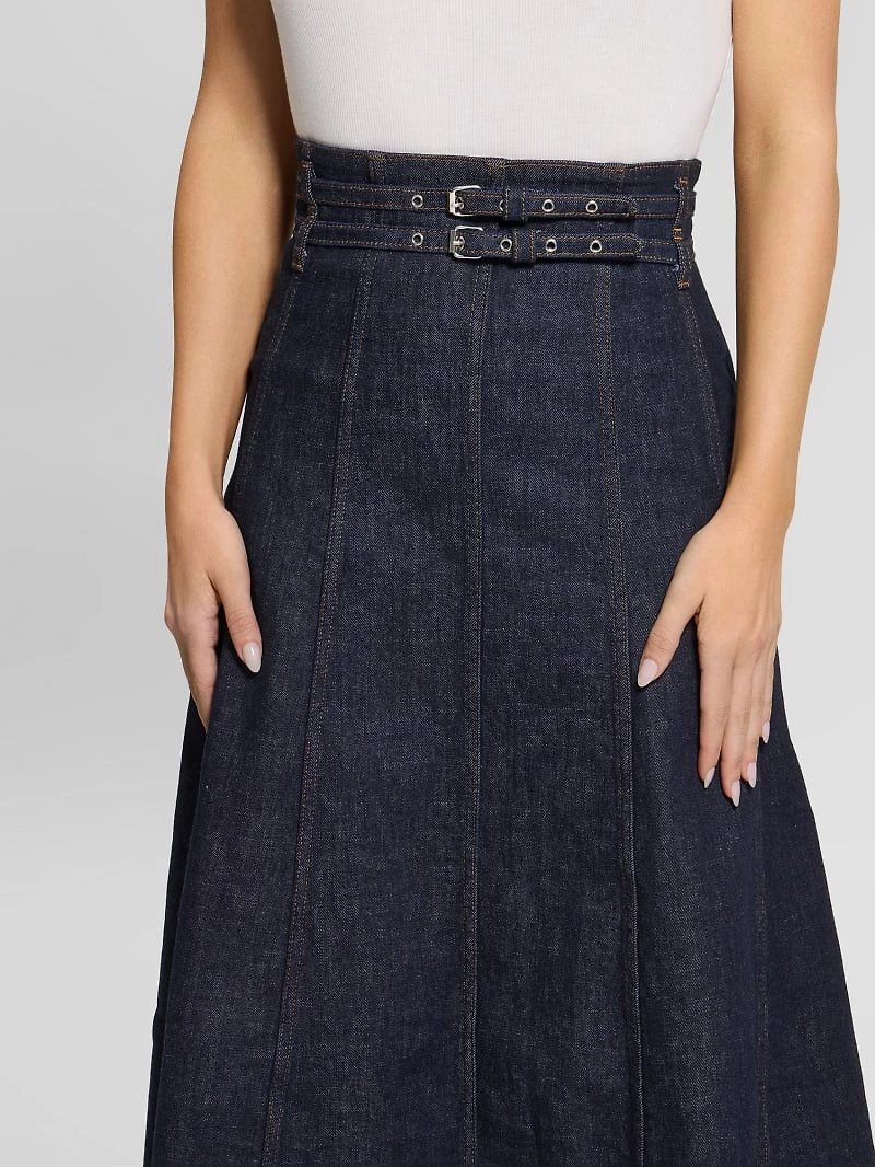 Pam Belted Midi Denim Skirt