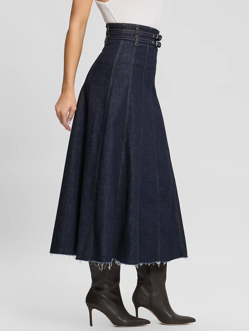 Pam Belted Midi Denim Skirt