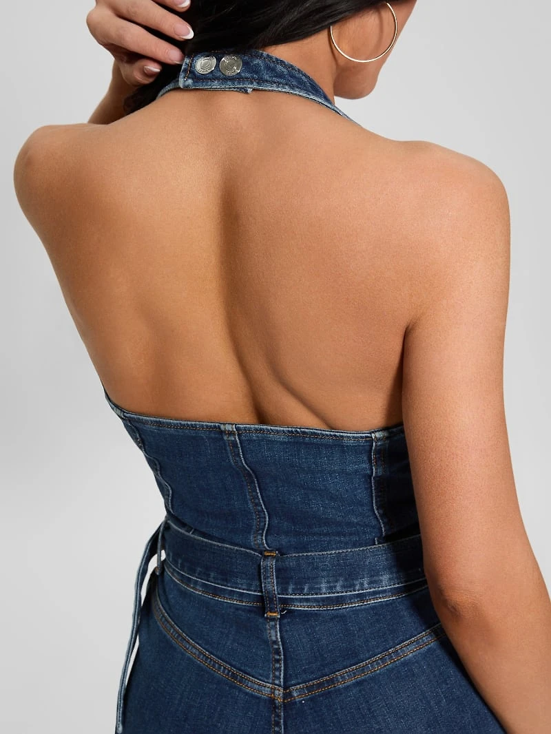 Eco Claire Denim Halter Jumpsuit