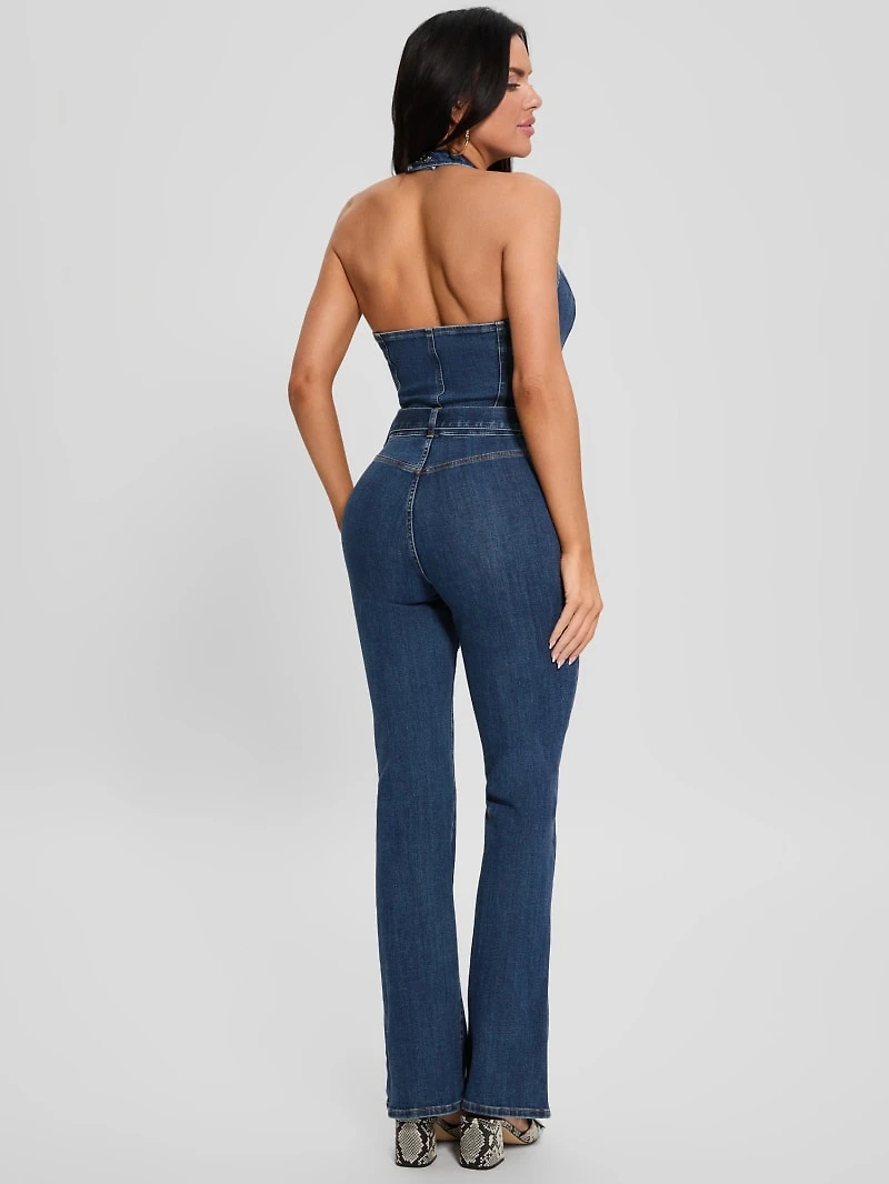 Eco Claire Denim Halter Jumpsuit