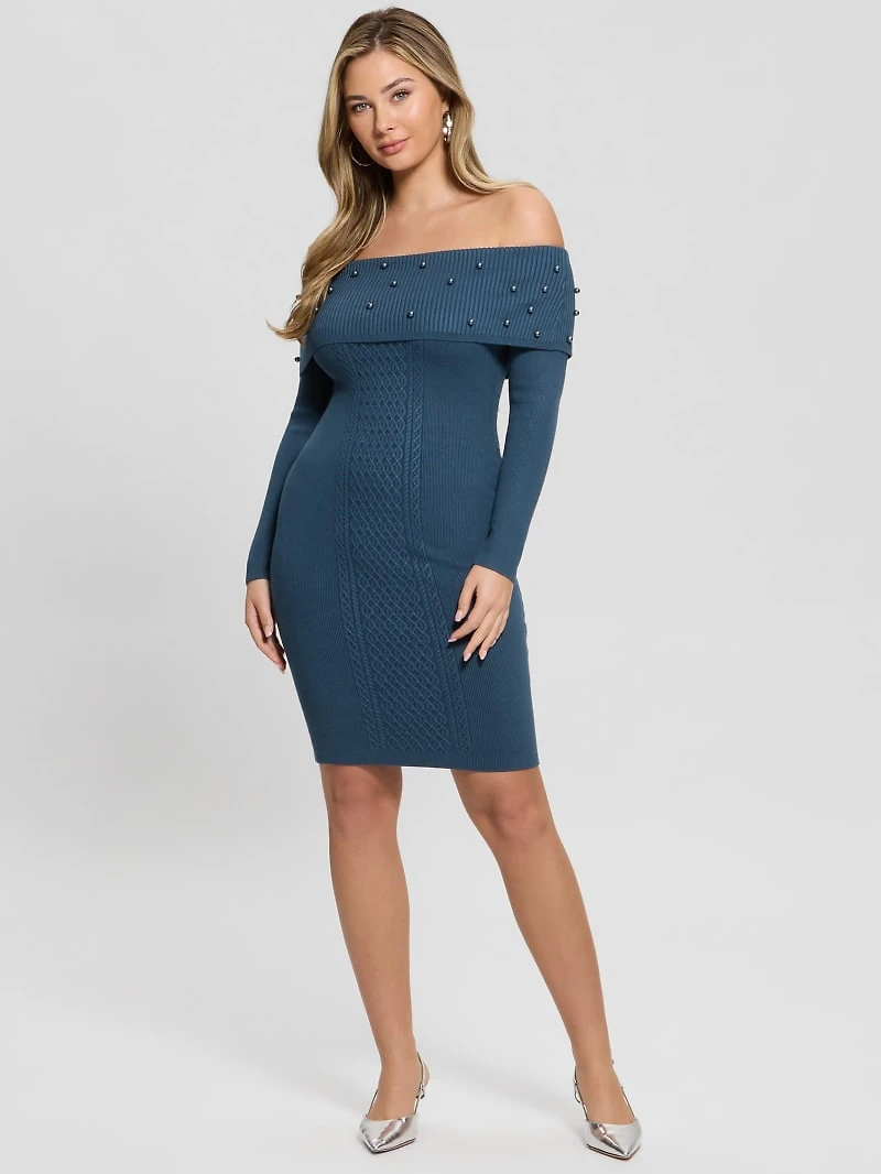 Eco Amber Off-the-Shoulder Cable Dress