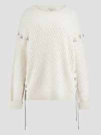 Elliss Rhinestone Wool-Blend Chain Sweater