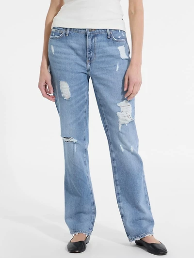 G08 Mid-Rise Distressed Straight Jeans