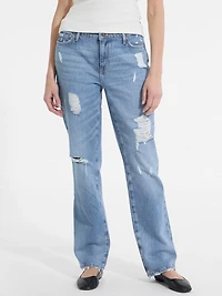 G08 Mid-Rise Distressed Straight Jeans