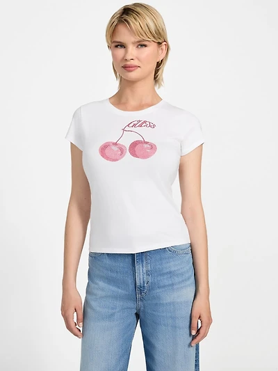 Eco Wavy Cherry Rhinestone Tee