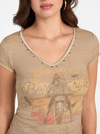 Moto Printed V-Neck Tee