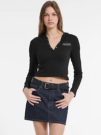 Hooded Embroidered Logo Slim Top