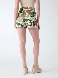 Linen-blend printed shorts