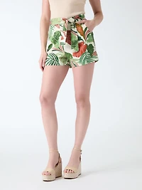 Linen-blend printed shorts