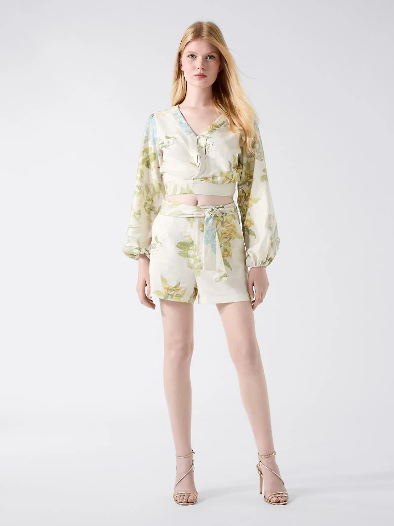 Linen-blend printed shorts