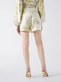Linen-blend printed shorts