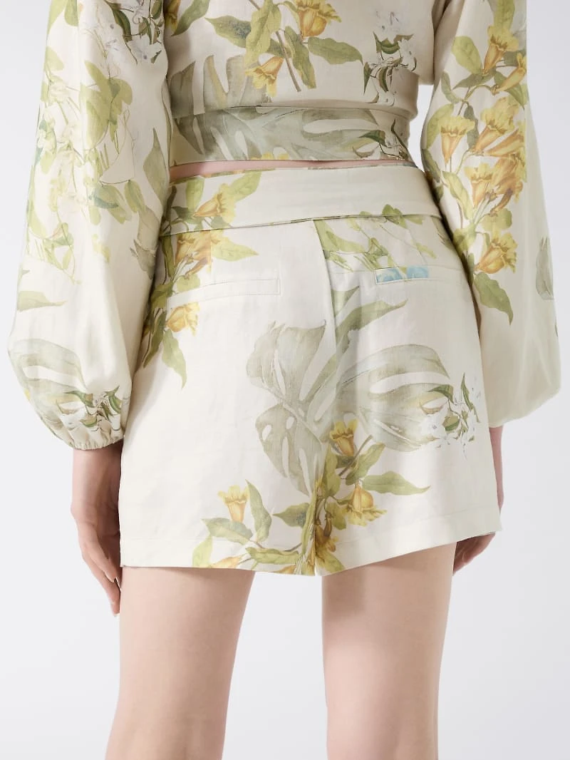 Linen-blend printed shorts