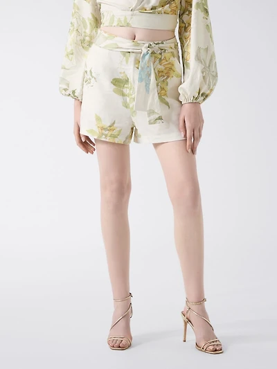 Linen-blend printed shorts