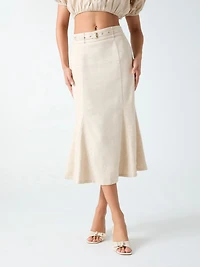 Linen-blend midi skirt