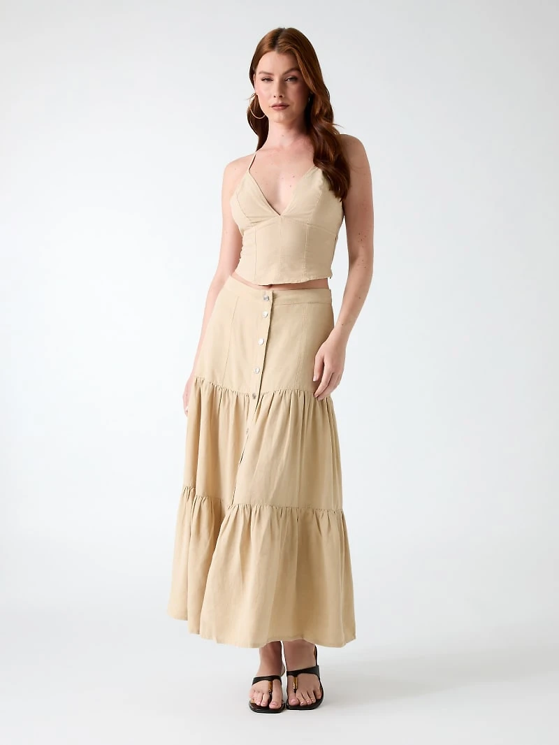 Linen-blend maxi skirt