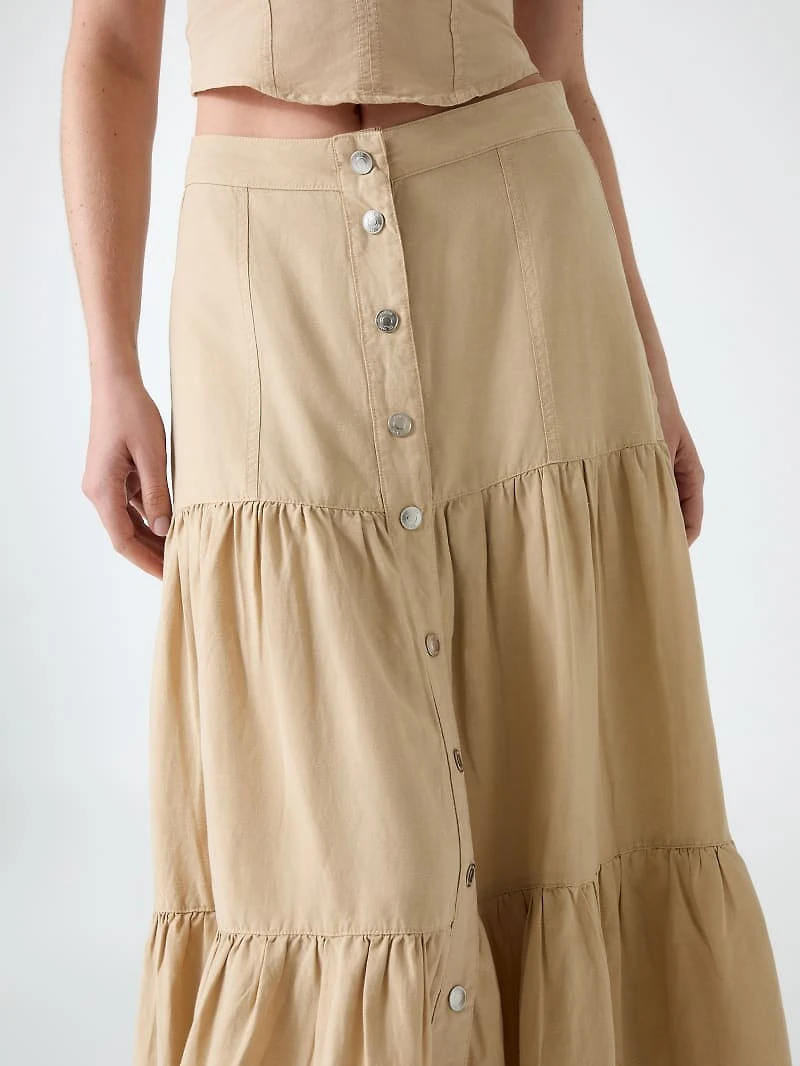 Linen-blend maxi skirt