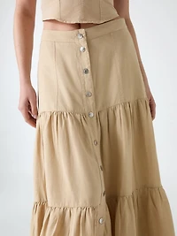 Linen-blend maxi skirt