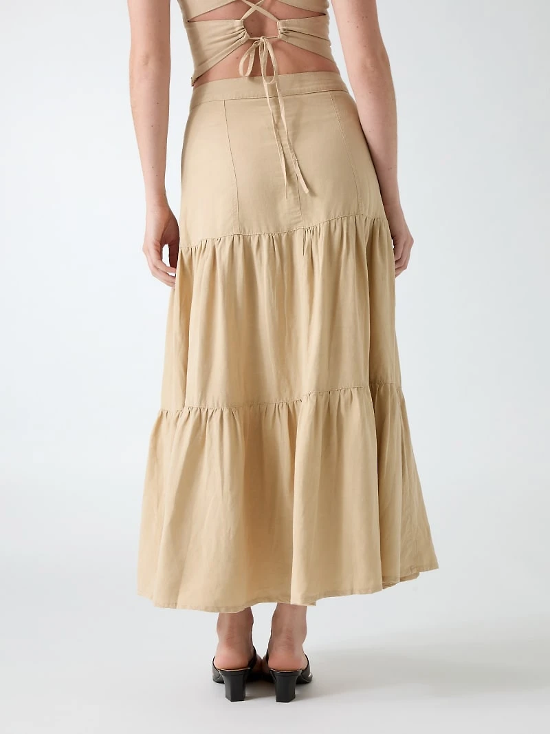 Linen-blend maxi skirt