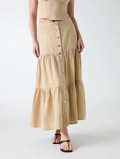 Linen-blend maxi skirt