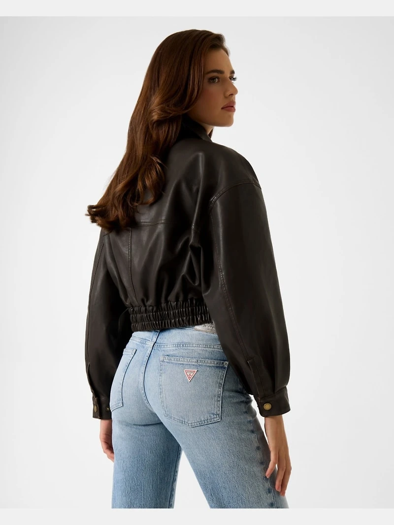 Faux leather cropped jacket