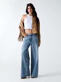 Faux-Suede Fringe Cropped Jacket