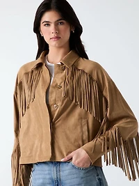 Faux-Suede Fringe Cropped Jacket