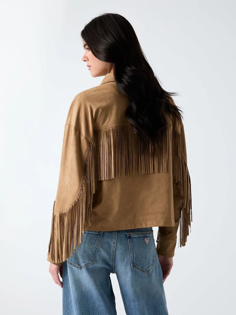 Faux-Suede Fringe Cropped Jacket
