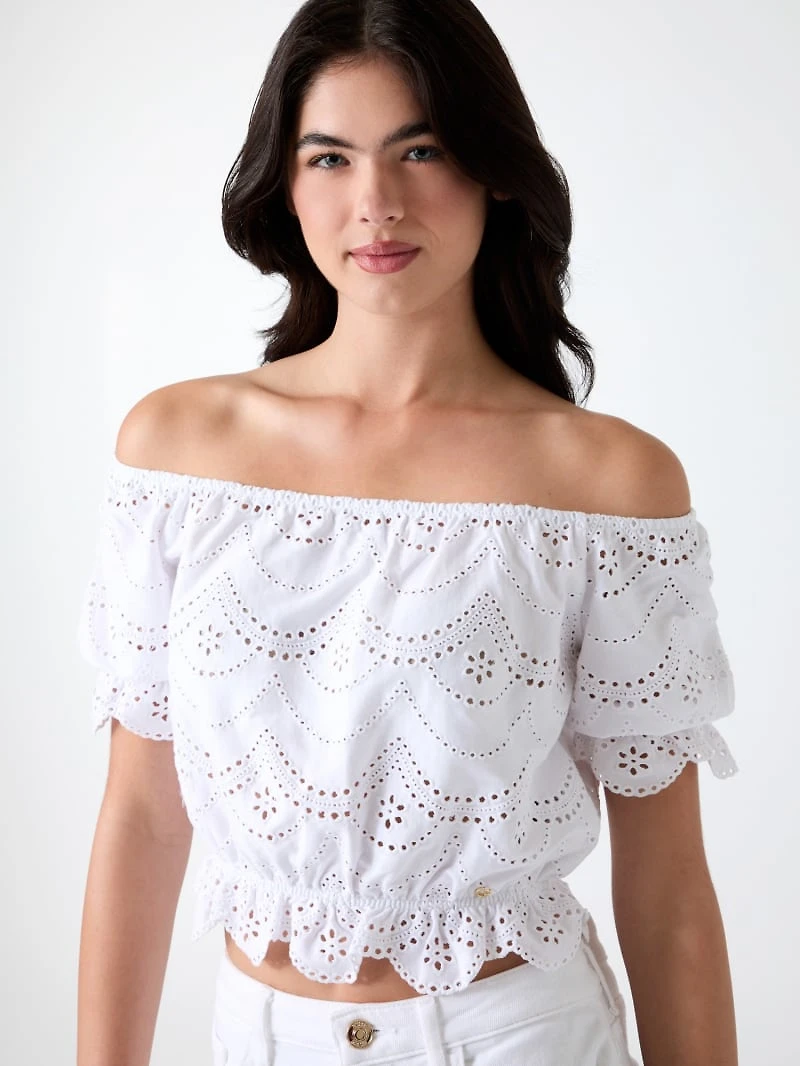 Off-shoulder eyelets top