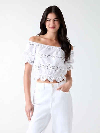 Off-shoulder eyelets top