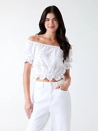 Off-shoulder eyelets top