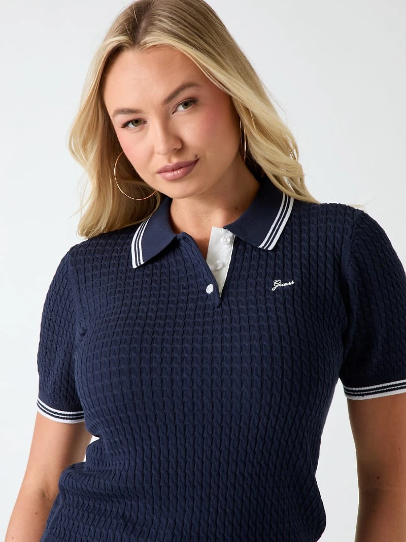 Cable-knit polo