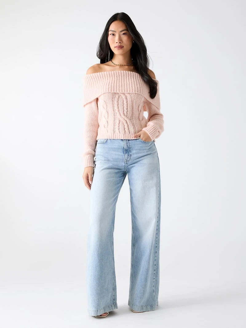 Off-shoulder wool-blend sweater
