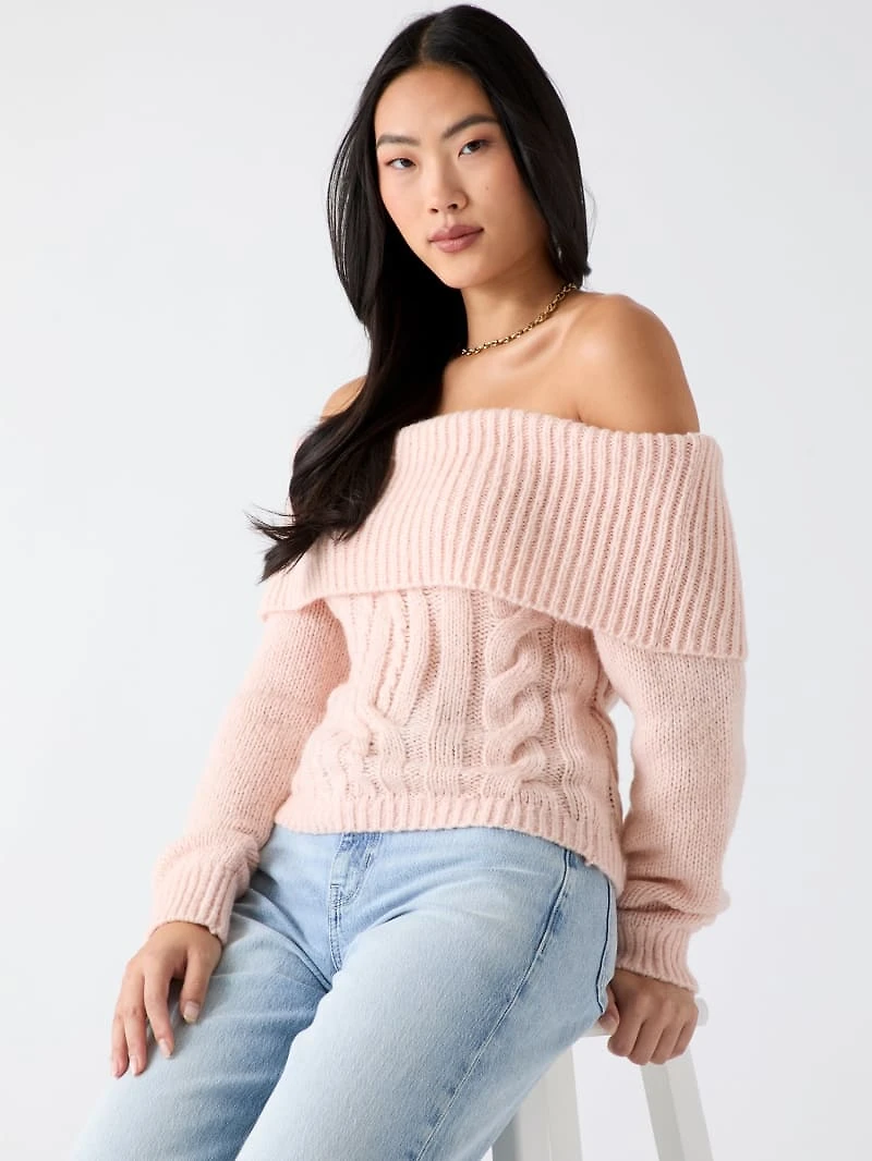 Off-shoulder wool-blend sweater