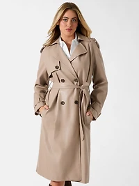 Faux leather trench coat