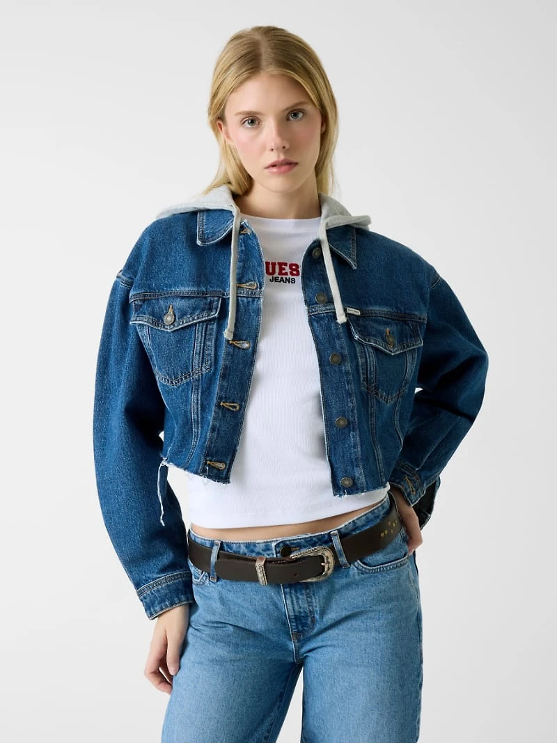 Cropped hooded denim jacket