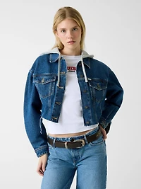 Cropped hooded denim jacket