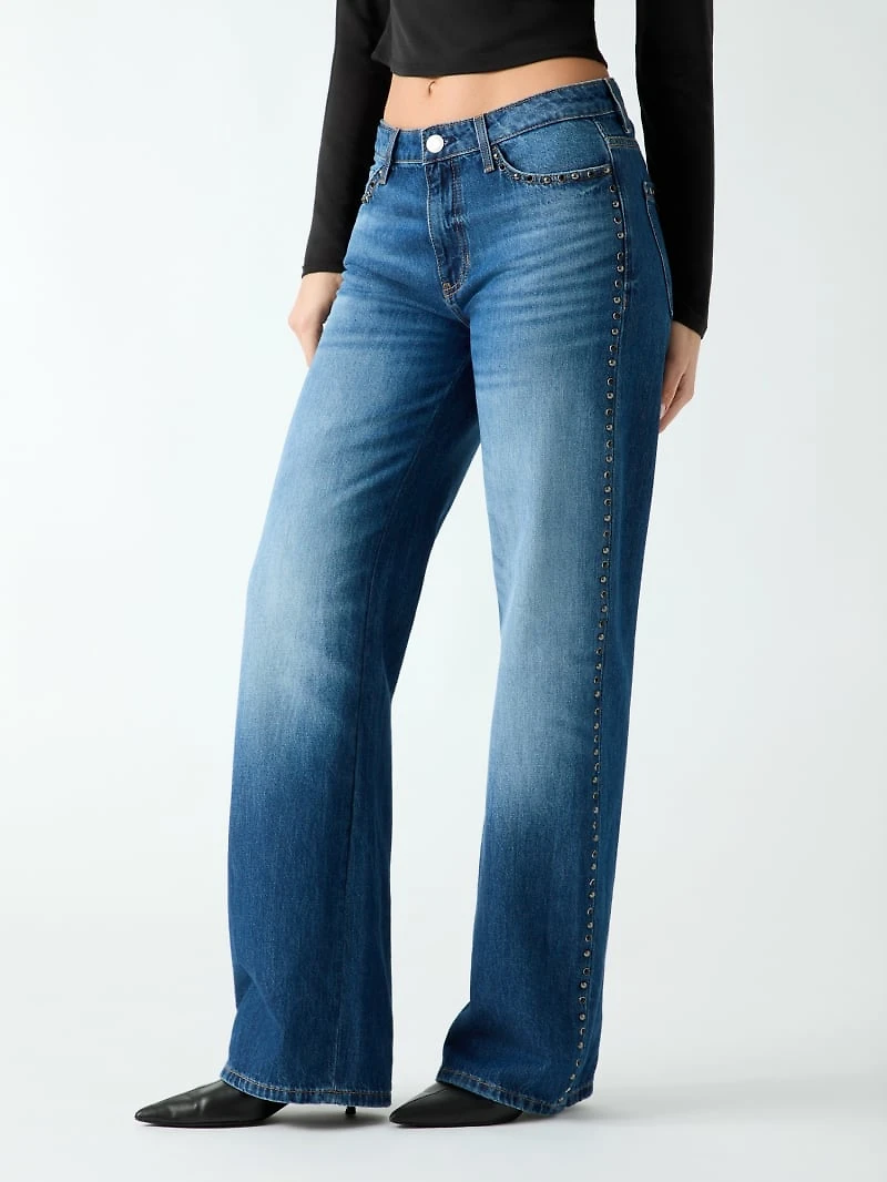 Studded mid rise jeans